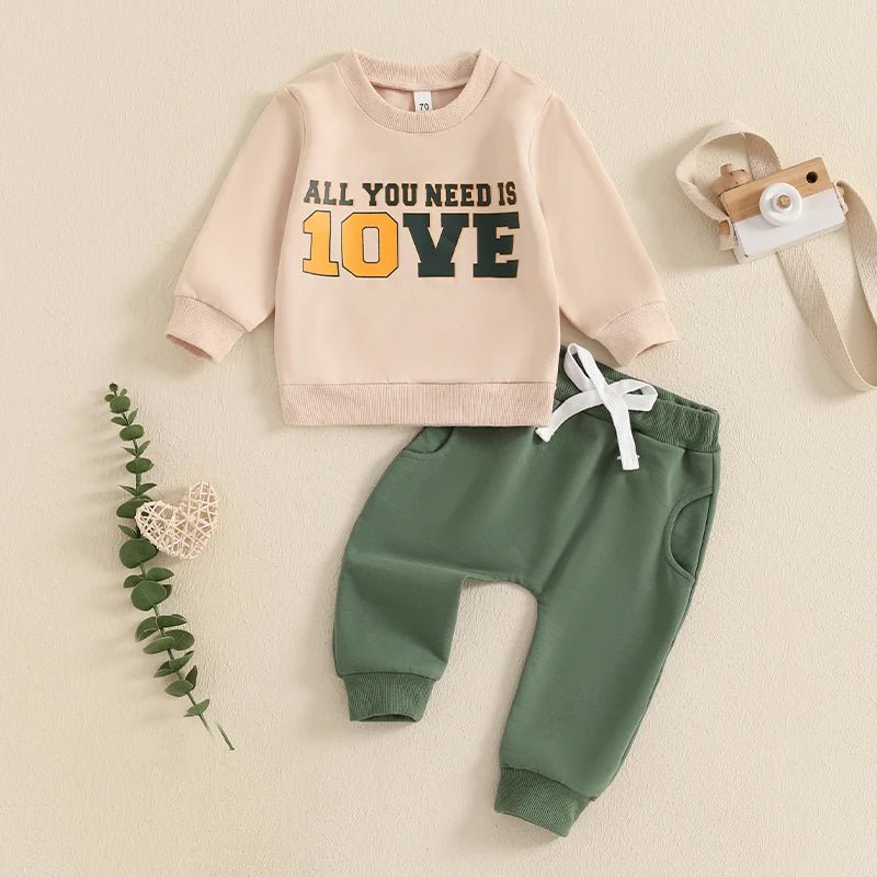 Letter Print Sweatshirt with Elastic Waist Pants