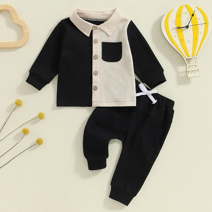 Long Sleeve Contrast Color Shirt + Pants Set