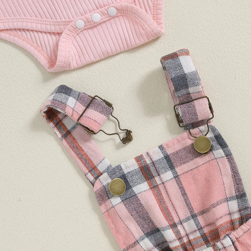 Plaid Print Suspender Skirt and Headband Set
