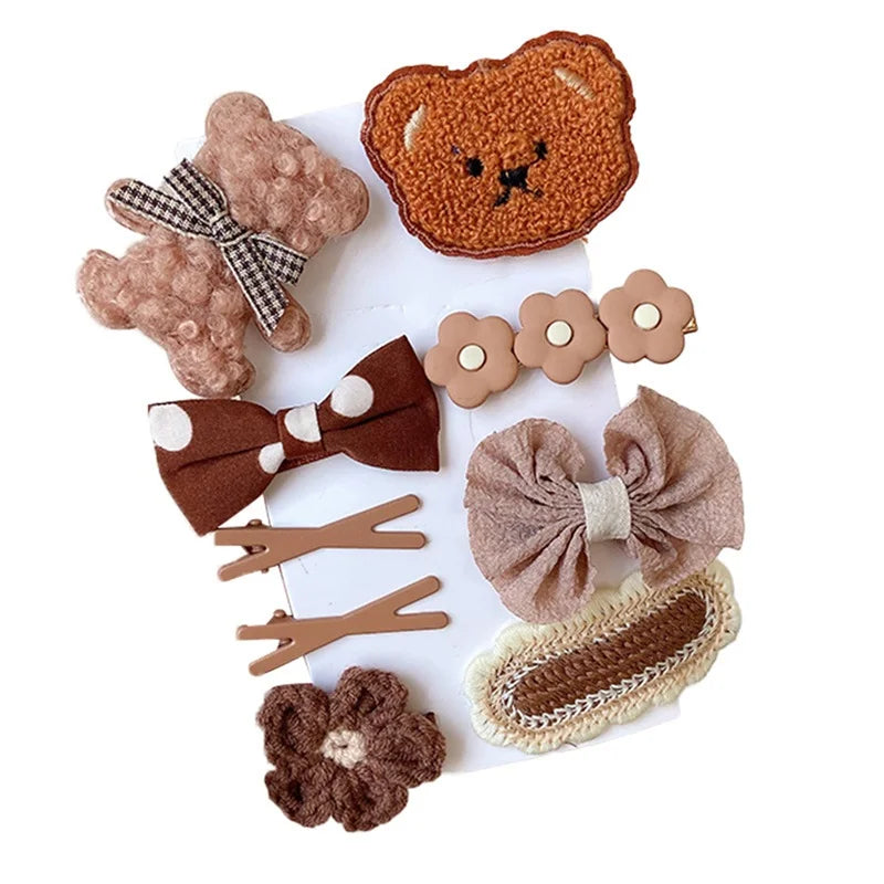 9PCS Cartoon Bear Bowknot Barrettes for Girls
