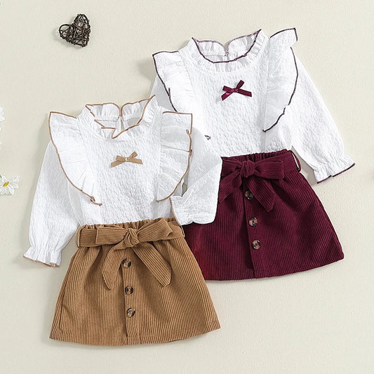 Solid Color Button Skirt with Belt