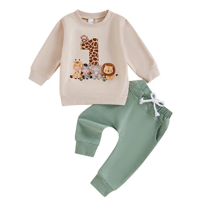 Long Sleeve Sweatshirt Elastic Waist Pants Set