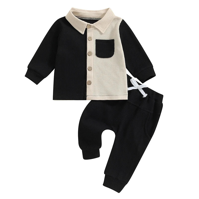 Long Sleeve Contrast Color Shirt + Pants Set