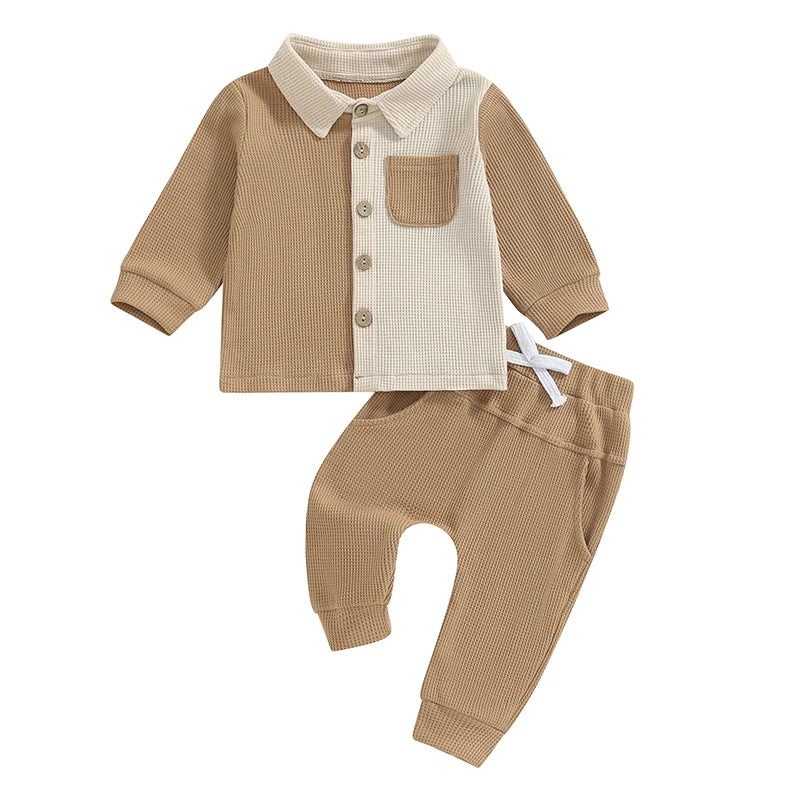 Long Sleeve Contrast Color Shirt + Pants Set