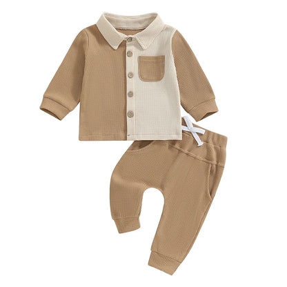 Long Sleeve Contrast Color Shirt + Pants Set