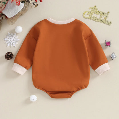 Crew Neck Letters Tree Print Fall Bodysuit