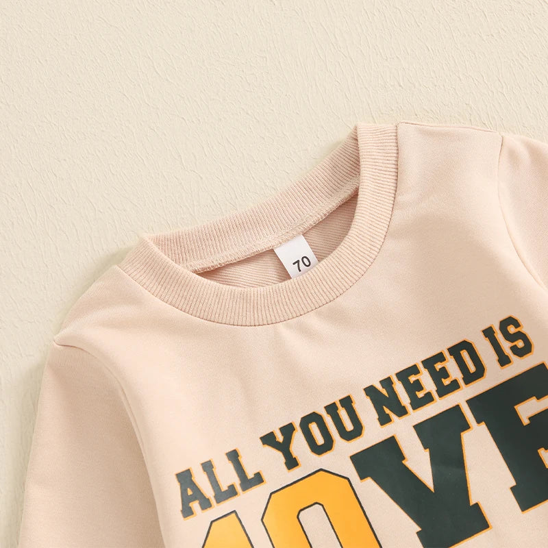 Letter Print Sweatshirt with Elastic Waist Pants