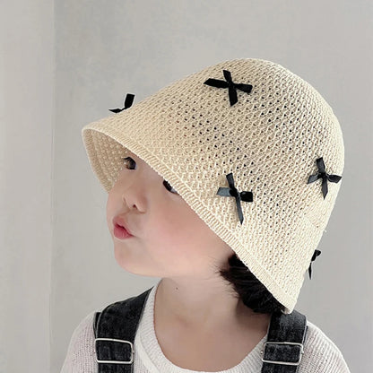 3D Bow Breathable Straw Bucket Hat