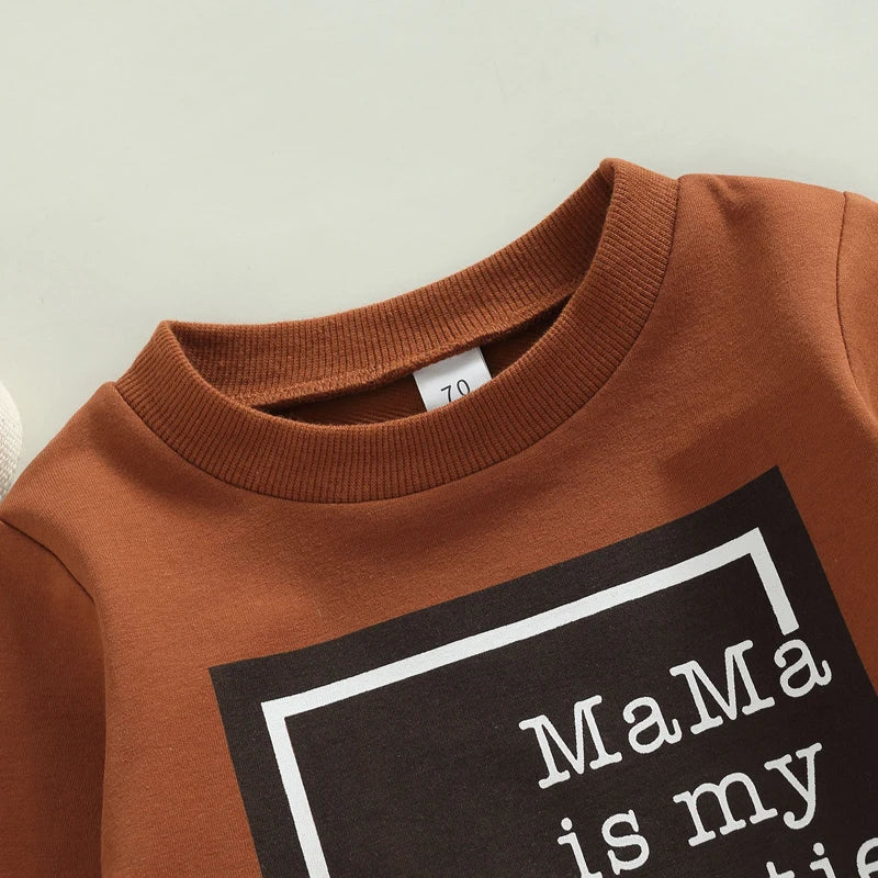 Long Sleeve Letter Printed Top Solid Pants