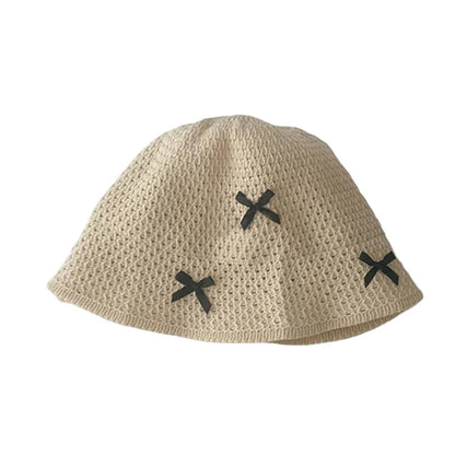 3D Bow Breathable Straw Bucket Hat
