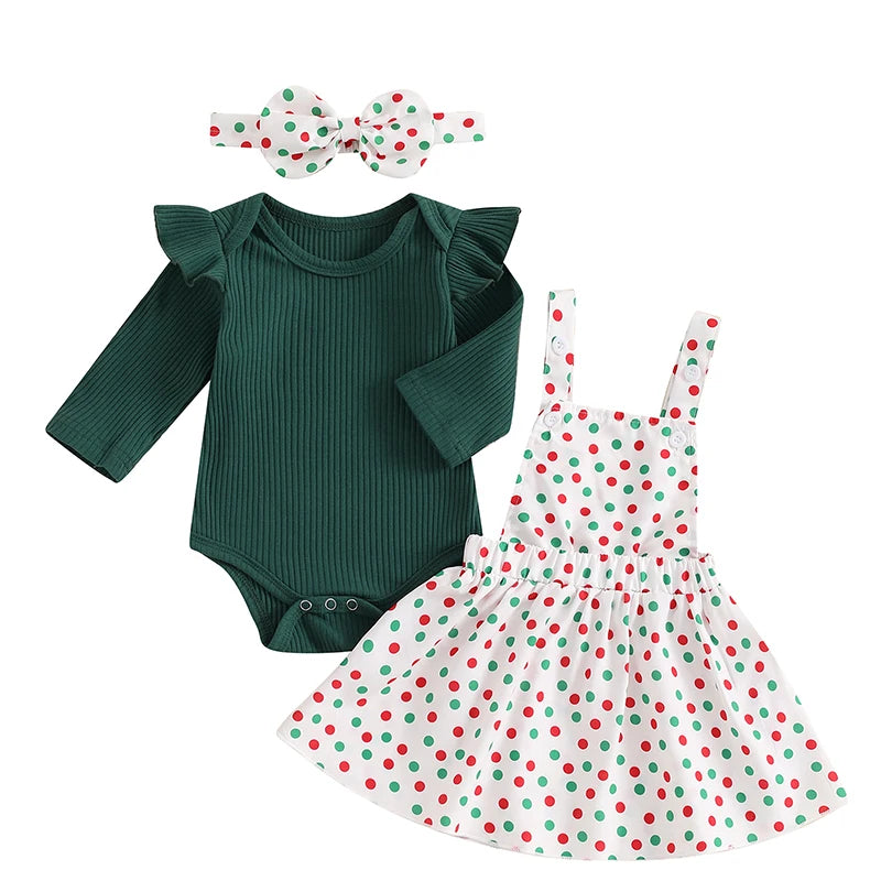 Plaid Suspender Skirt Bow Headband 3 Piece Set