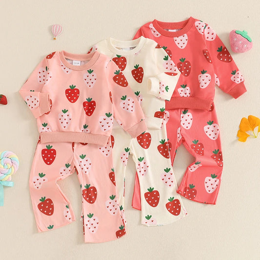Strawberry Print Sweatshirt with Flare Pants