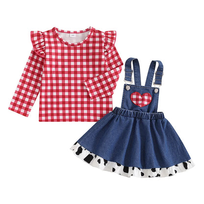 Tops + Denim Suspender Skirt Set