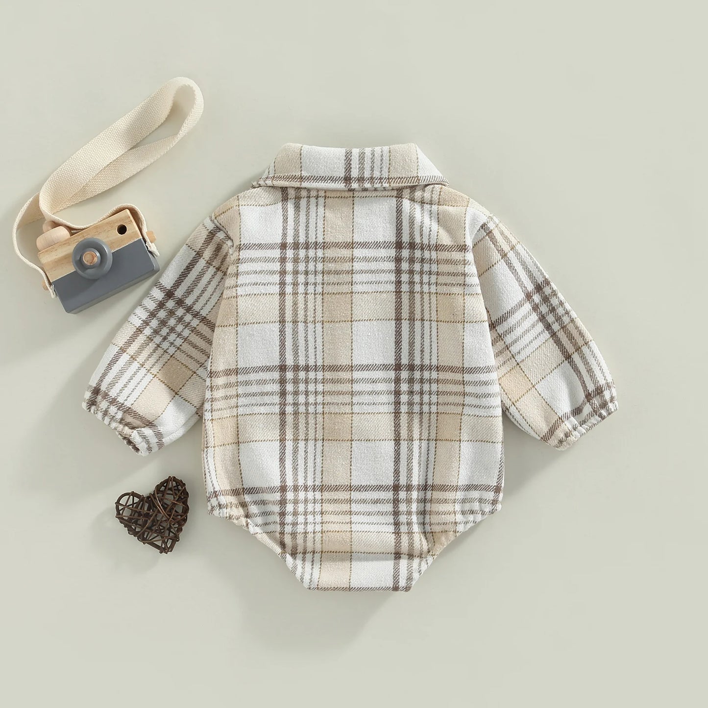 Vintage Plaid Pattern Bodysuit with Pockets