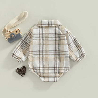 Vintage Plaid Pattern Bodysuit with Pockets