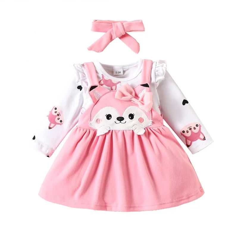 Fox Print Suspender Skirt Headband Set
