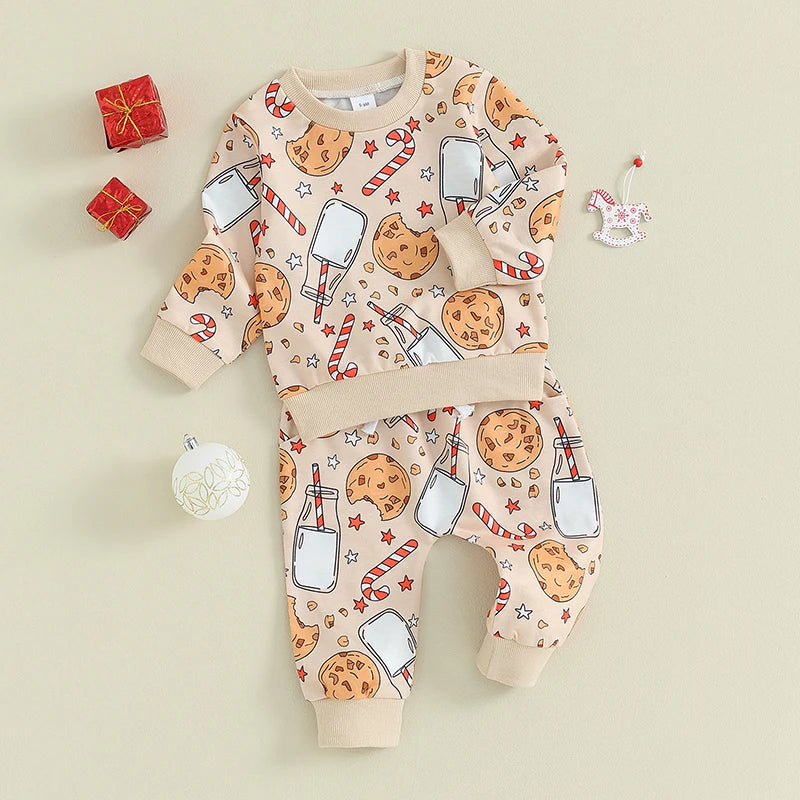 Cookie Cane Sweatshirt Elastic Pants Set