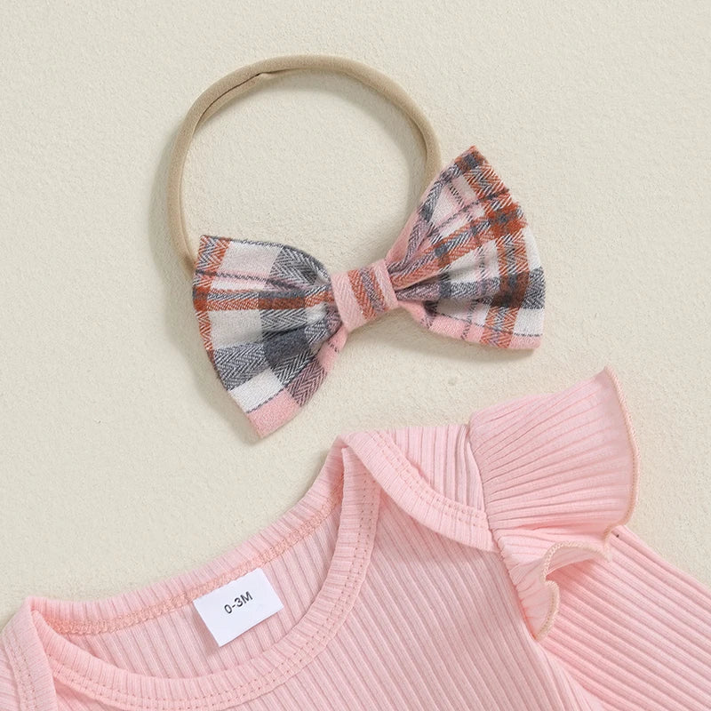 Plaid Print Suspender Skirt and Headband Set