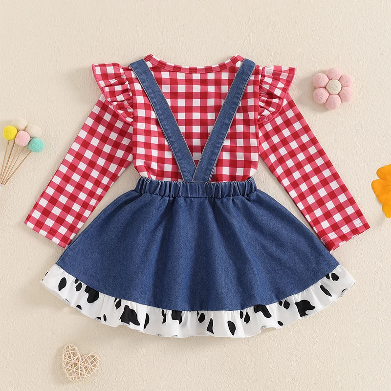Tops + Denim Suspender Skirt Set